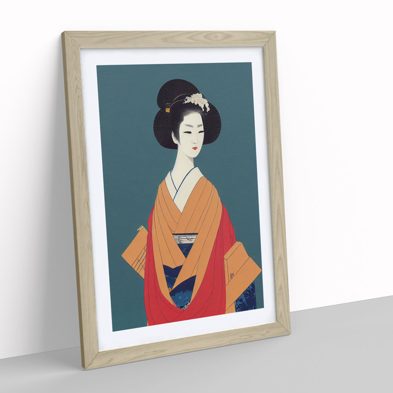 Traditional Geisha No.5 - Wall Art, 66cm H x 48cm W, Oak Framed, White