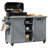 K&K 78.3" Outdoor Kitchen Island with Foldable Grill Table, Wooden Outdoor Grill Cart with Trash Can Storage & Stainless Steel Top, Outdoor Bar Cart, Pizza Oven Table for Lawn & Garden, Grey Blue-765430977
