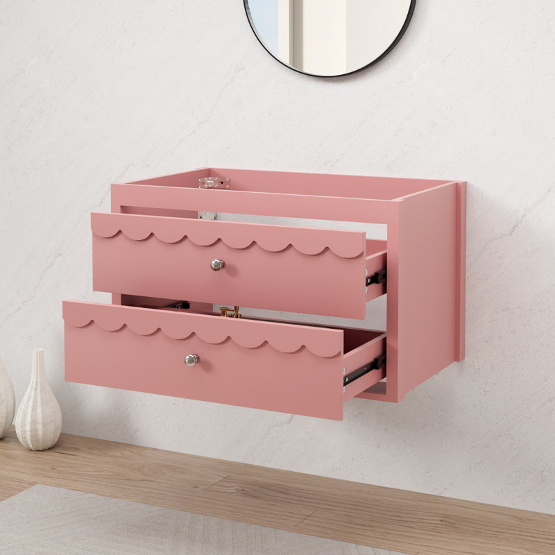 Base de meuble-lavabo mural 30 po seulement, lavabo non inclus, rebord ondulé décoratif, Rose