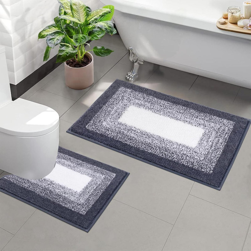 Soft Bathroom Mat Sets 2 Piece Water Absorbent Bath Mats And Toilet Mat Non Slip Machine Washable Bath And Pedestal Mat Sets, Blue