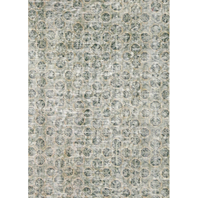 Tapis vert / beige / gris en laine noué à la main de conception unique des années 1960 de taille 6 pi x 9 pi 6 pi 7 po x 9 pi