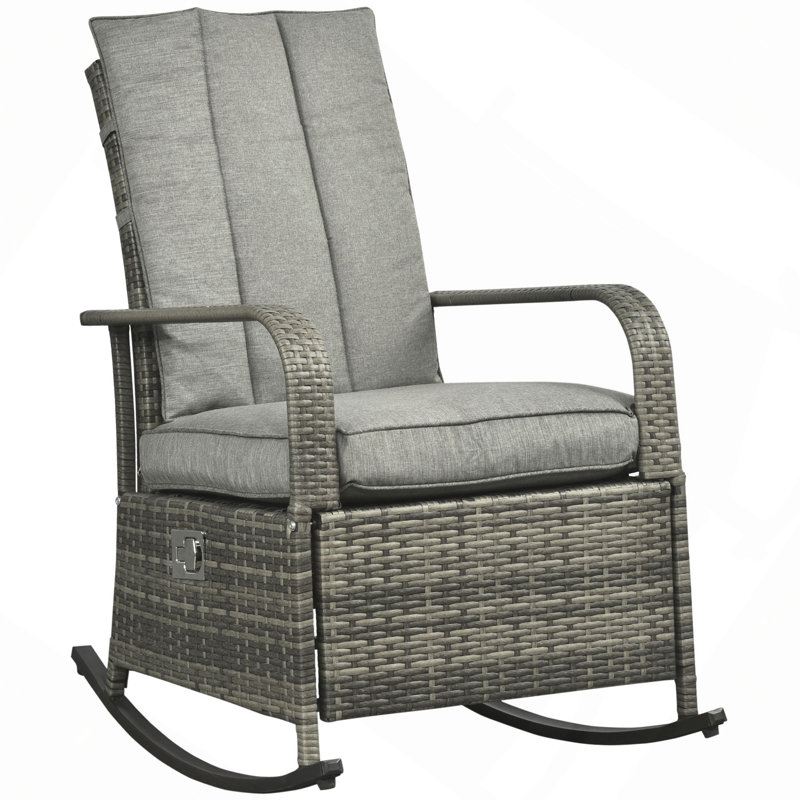 Fauteuil inclinable d'extérieur en rotin avec coussins moelleux et repose-pieds réglable Dossier 135 degrés, osier PE