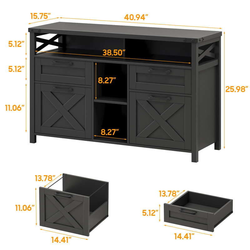 Classeur Farmhouse avec tablette réglable, Black
