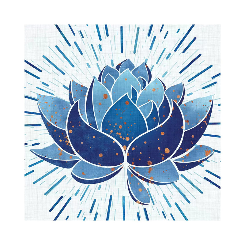 Lotus Indigo Blooming-impression d’art graphique, Toile tendue, Pas de tapis, H 48 po x l 48 po x 1,5 po