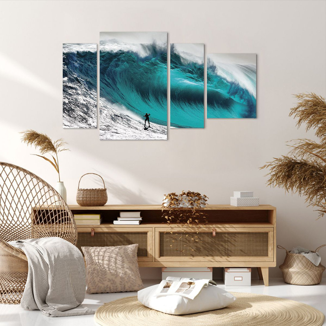 4-tlg. Leinwandbilder-Set Surfing Wave Turquoise