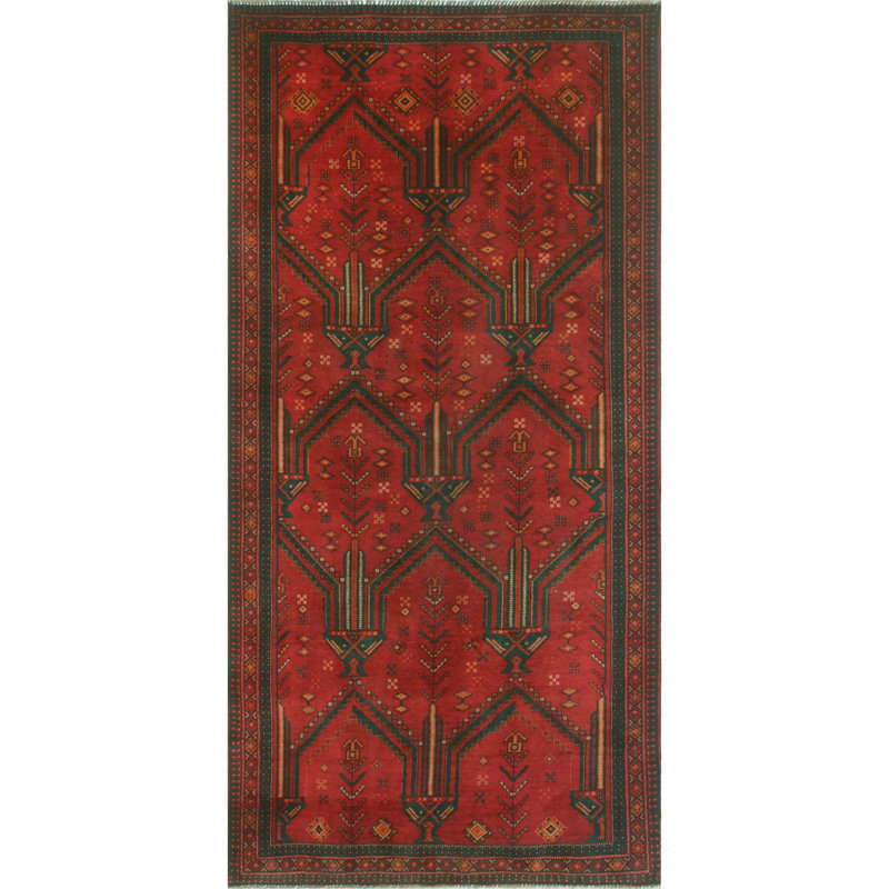 One-of-a-Kind 3'10 x 7'9 1980s Runner Wool Area Rug in Orange and Red