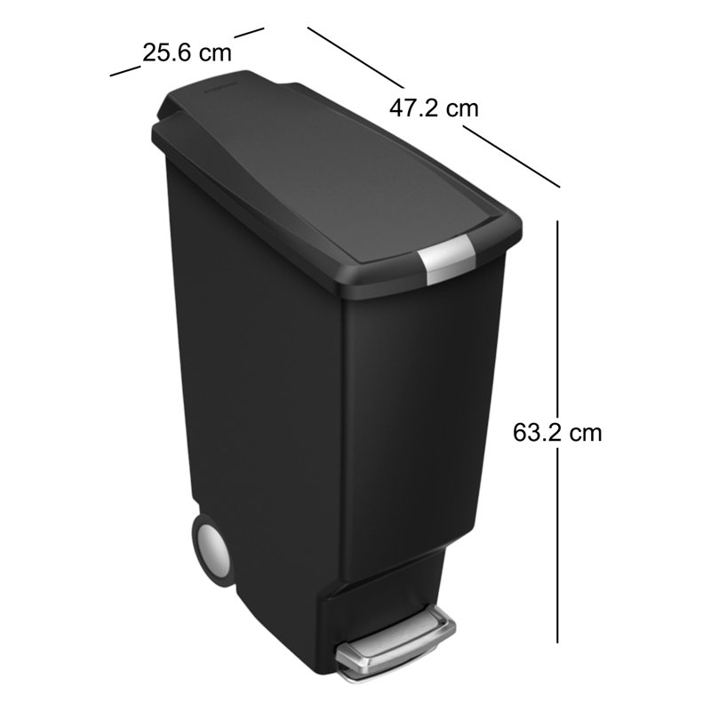 Simplehuman 40L Plastic Slim Pedal Bin, Black