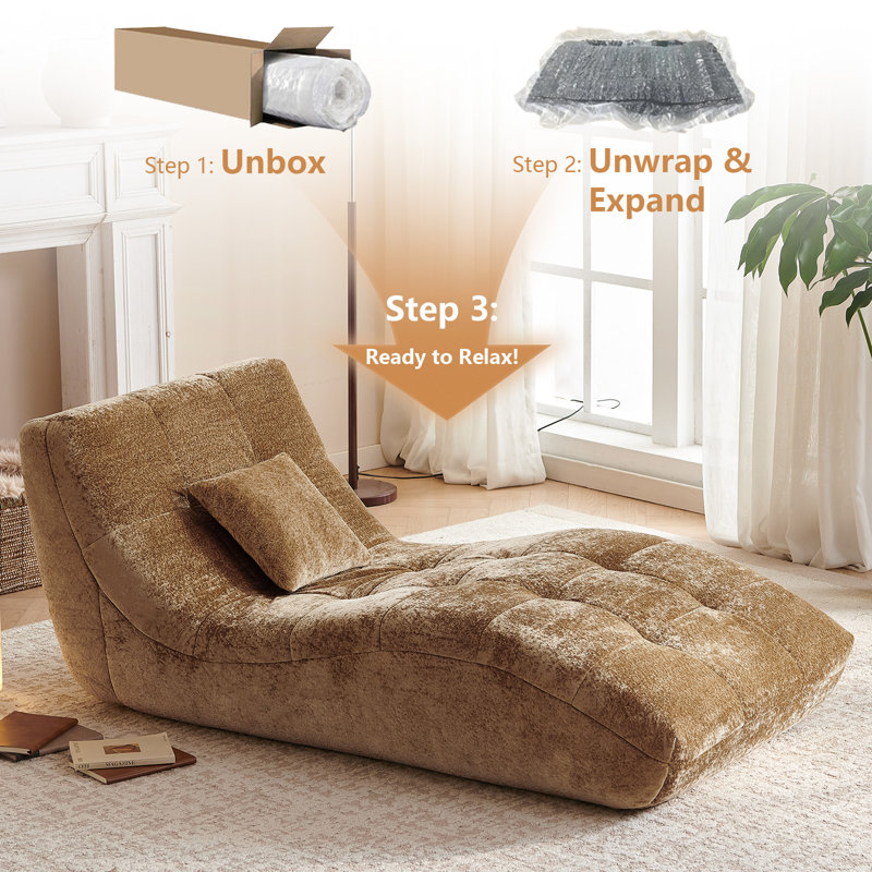 Chaise longue, canapé inclinable rembourré moderne, avec dossier courbé, Brown