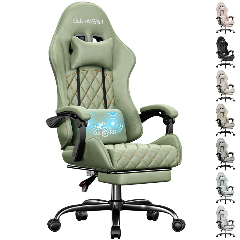 Metro Lane Adjustable Reclining Ergonomic Swiveling PC & Racing Game Chair with Footrest, Green