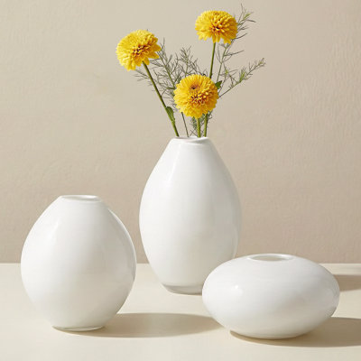 Cecile 3-Piece Hand-Blown Glass Vase Set (White)