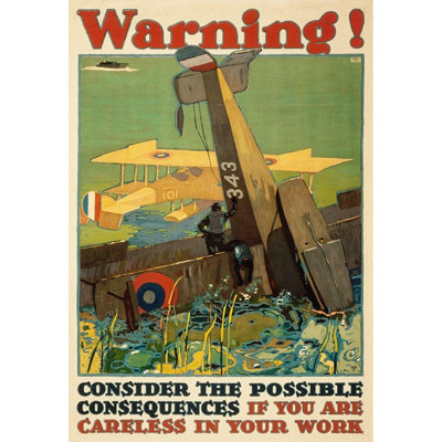 ArtDirect Britton, L.N. Gallery Wrapped Canvas Art Titled: Warning! Consider the Possible Consequences If You Are Careless in Your Work, 1917