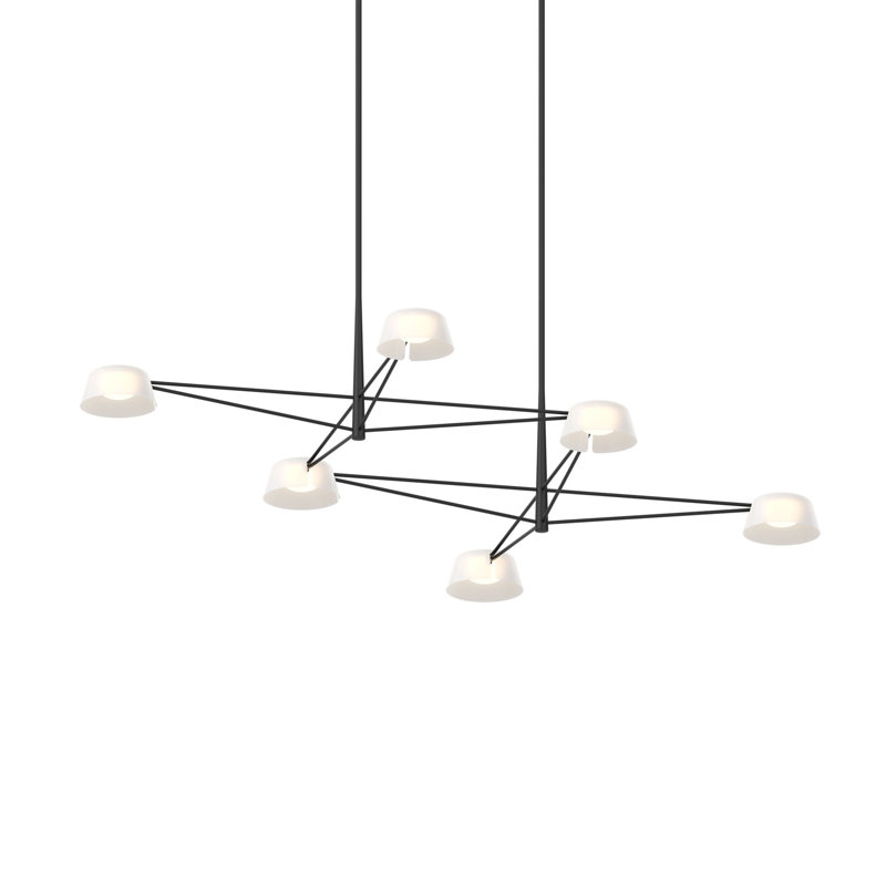 Ray 6 - Light LED Chandelier, Opal White, Satin Black