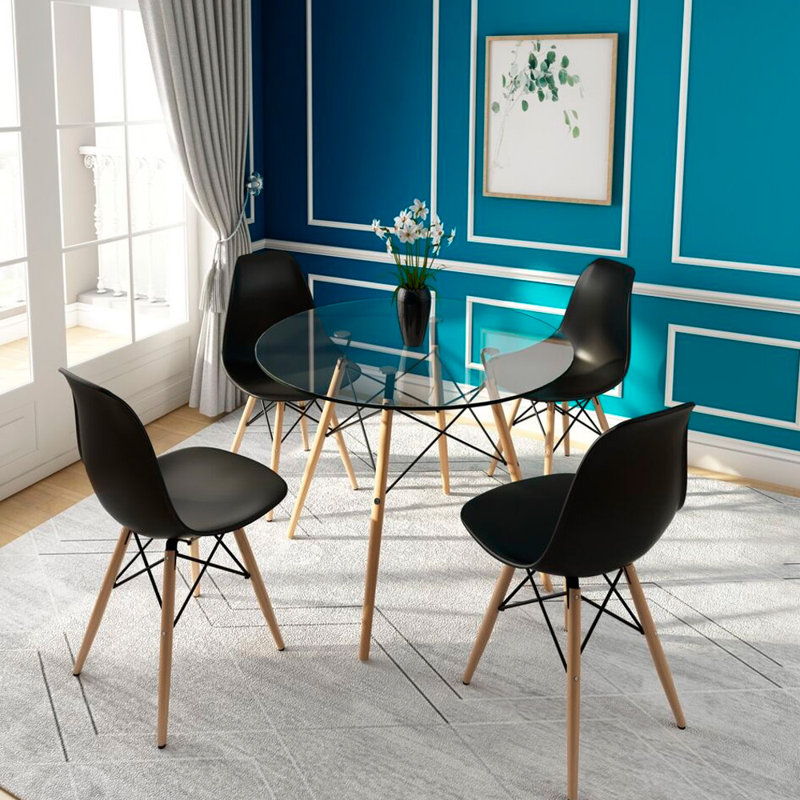 Shelba 4 - Person Glass Top Four Leg Dining Set, Black/Natural