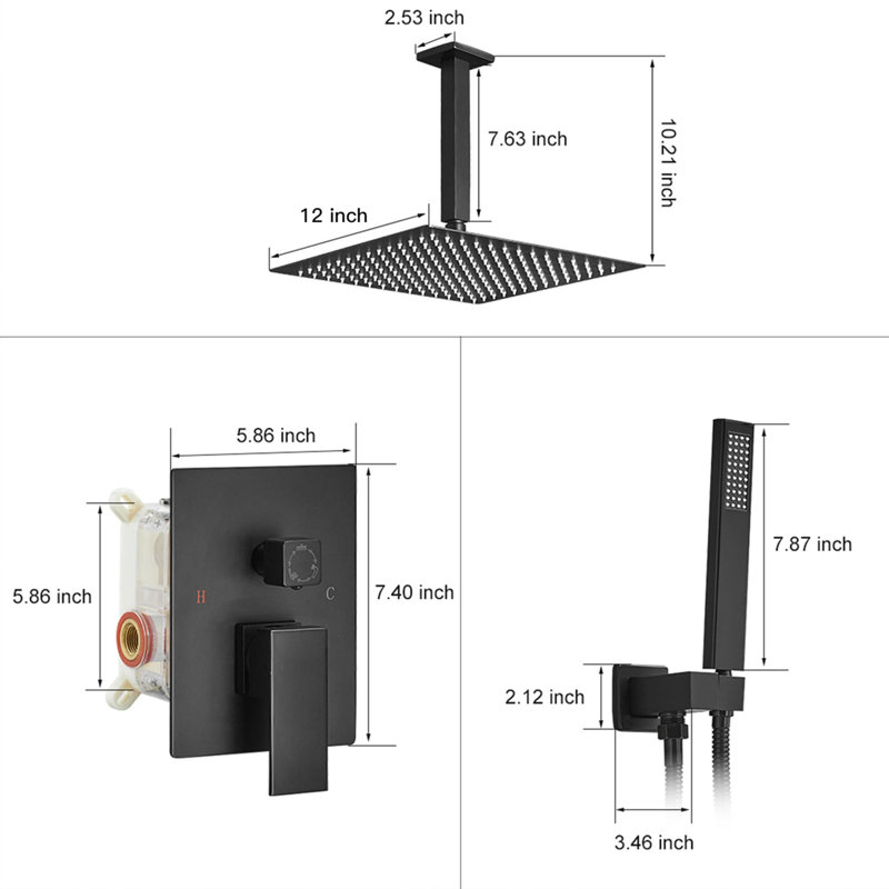 Système de douche complet avec valve, Noir mat
