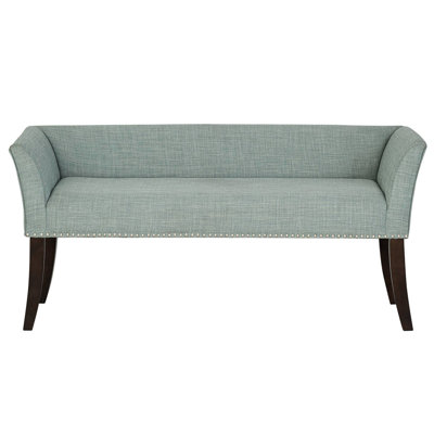 Elegant Teal Bench With Low - Back Padding, Piping, And High Density Foam Optimal Support, Fabric, Ideal For Hallway Use Upholstered Arm Herringbone Texture, Solid Wood Legs Long Lasting, Easy To