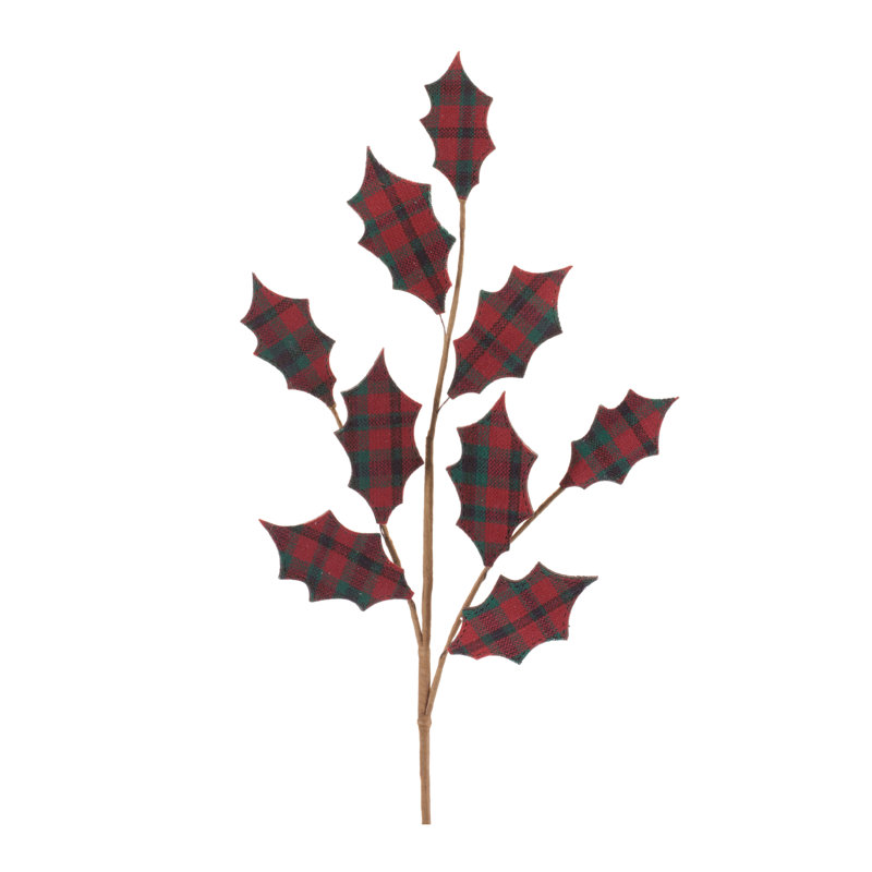 Plaid Holly Leaf Spray (Set of 4)