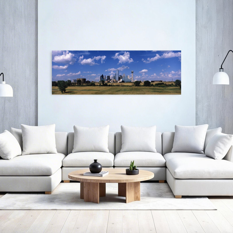 «Skyline Dallas Tx», États-Unis, art mural moderne abstrait, H 20 po x l 60 po