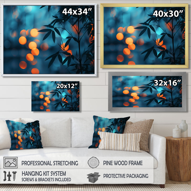 Décoration murale en bambou orange et bleu Nirvana, Cadre flottant noir, H 12 po x l 20 po