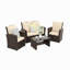 Ensemble de conversation de patio en osier 4 pièces avec coussins bruns et table en verre 4 pièces-1980006880