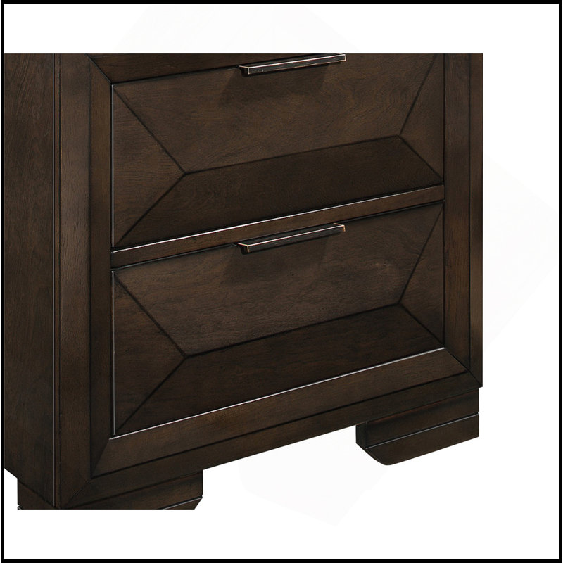 Panneau surélevé de style contemporain avec 2 tiroirs et 1 table de chevet au fini espresso chaud