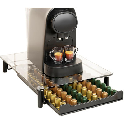 Crystal Tempered Glass Coffee Pod Storage Drawer Compatible With Nespresso Originalline Capsules Holder 60 Original Line Pods Holds Kitchen Organizer