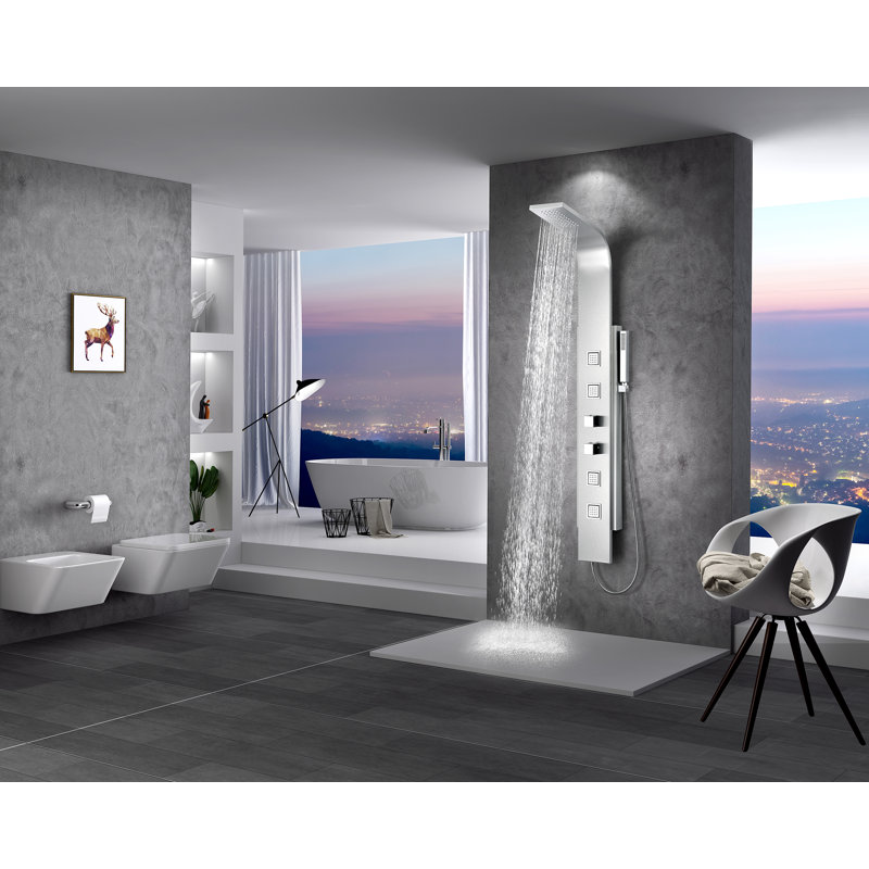 Visor Series 60'' Brushed Steel Shower Panel with Body Jets