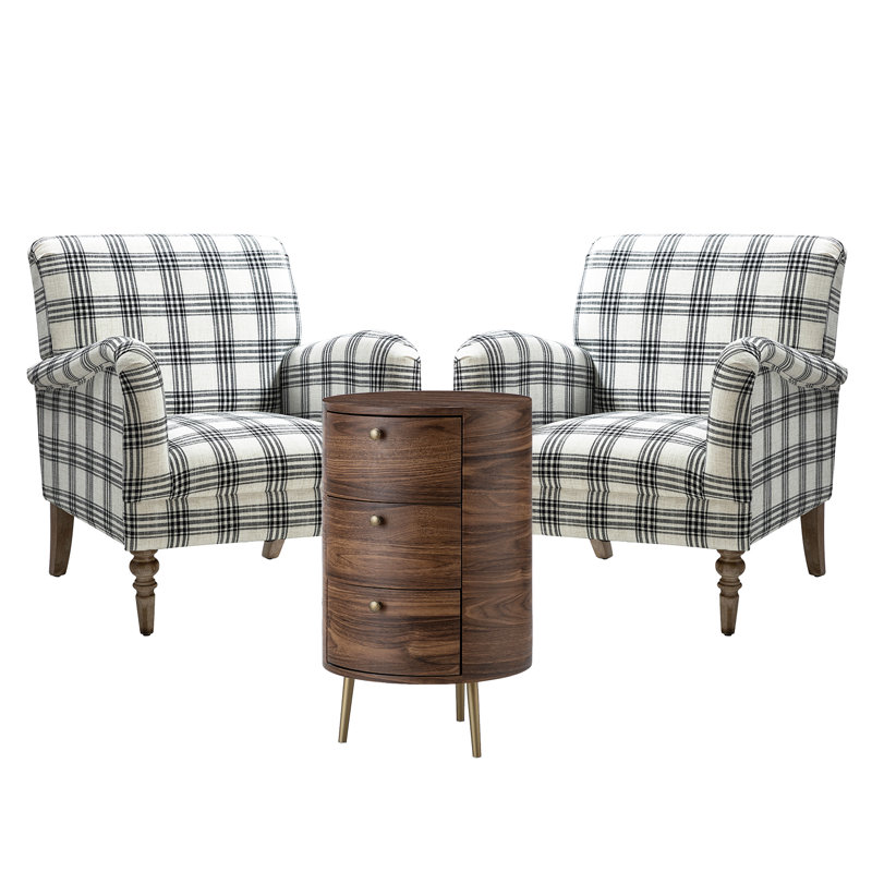 Ensemble de salon 3 pièces avec fauteuils et table de bout à 3 tiroirs Brunner, Noir