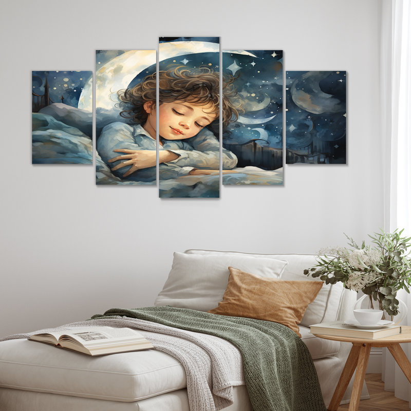 «Childs Moonlight Nursery III - Ensemble d'art mural multi-panneaux de chambre de bébé
