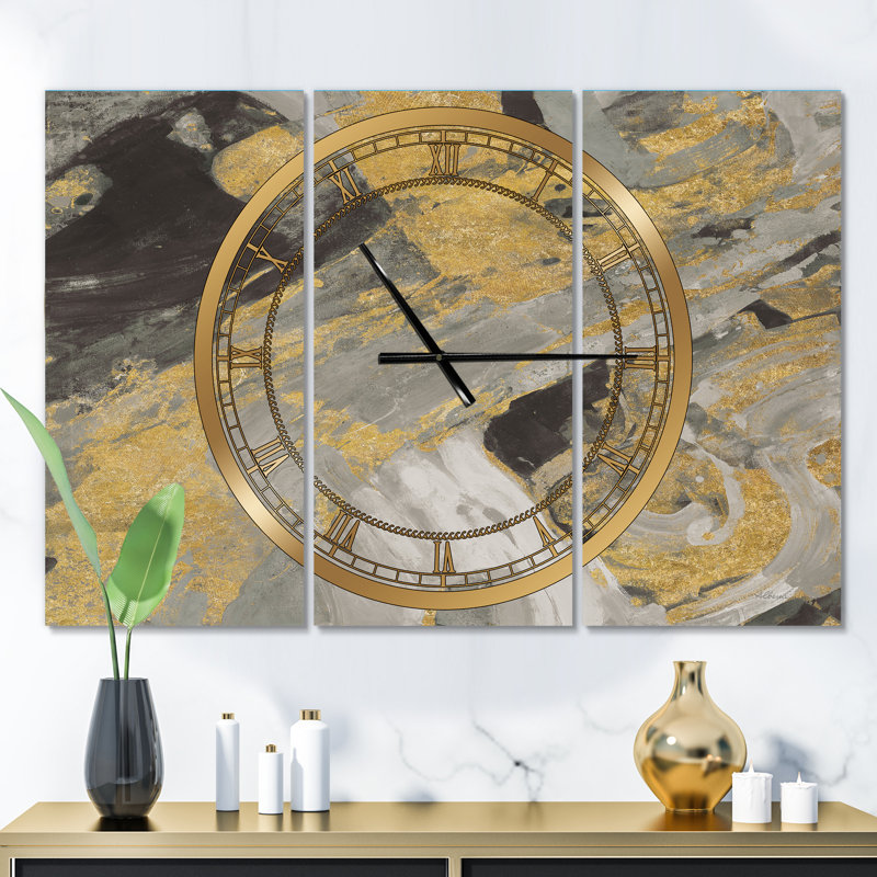 Marbre doré et noir - Horloge murale moderne