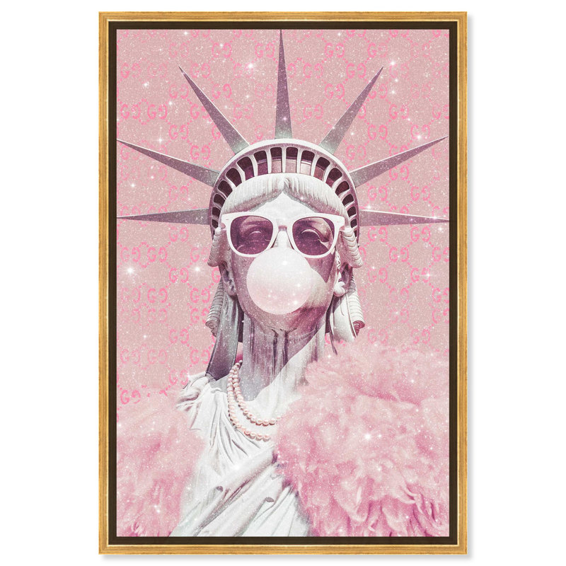 Statue of Glam Canvas Pink Pop Wall Art by Art Remedy, Gold Framed, 16" H x 11" W