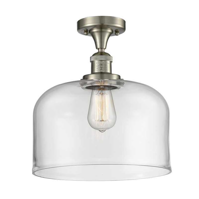Plafonnier semi-encastré 1 lumière Bell, Clair, Ampoule non incluse, Nickel satiné brossé