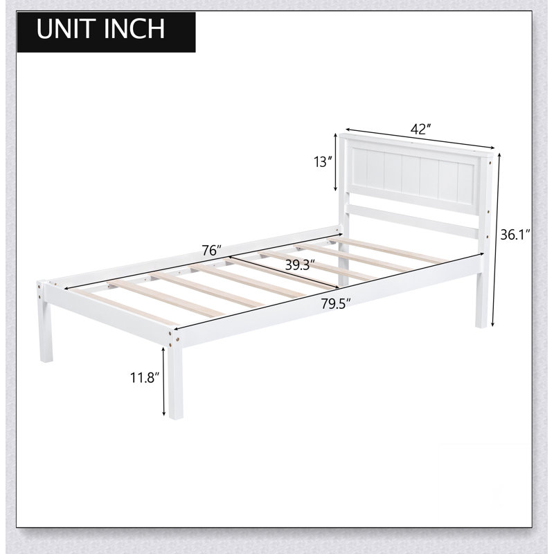 Platform Bed Frame With Headboard, Twin, White
