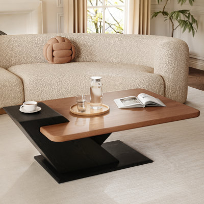 Table basse moderne 46 "avec grain de bois de noyer, surface résistante aux égratignures pour le salon, appartement