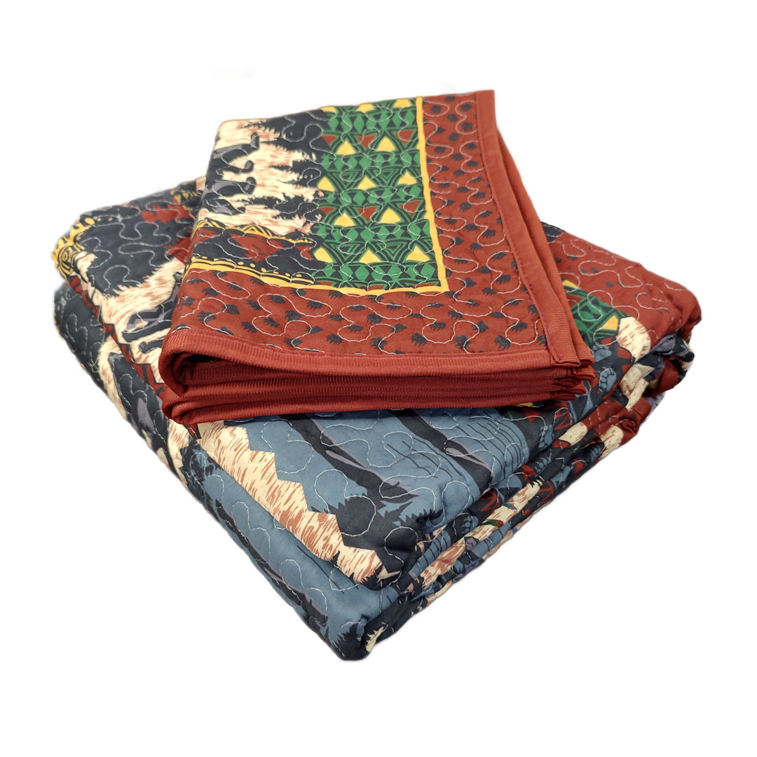 Bears Scarlet and Black Patchwork Boho Woodland Geometric Print Decorative Quilt Bedding Set De Leon Collections