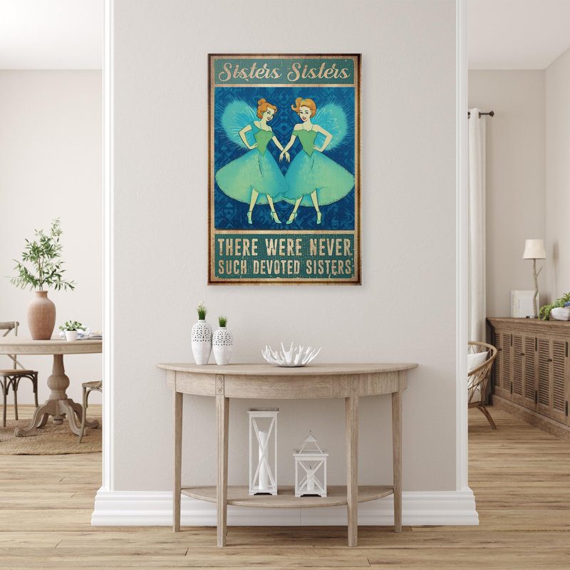 Sœurs sœurs - 1 pièce, reproduction d'art graphique sur toile tendue, H 36 po x l 24 po x P 1,25 po