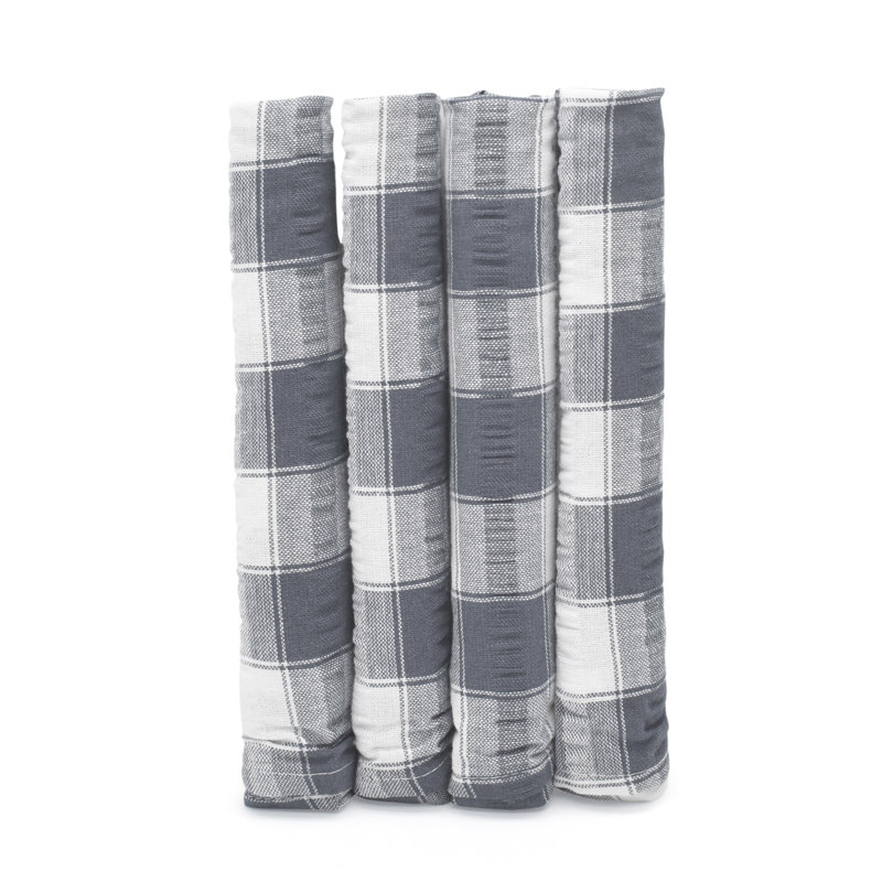 Drumnasole Printed Gingham Check Seersucker Table Cloth Range, 127cm Rectangle, Grey