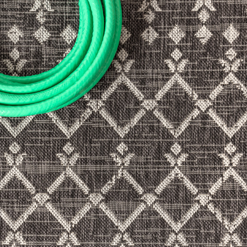 Tapis d'intérieur / extérieur Crompton, Rond 3 pi 11 po, Noir/gris