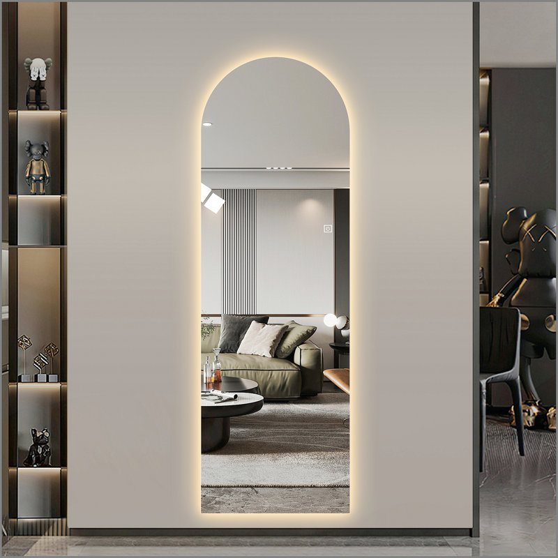 65" x 21" LED Full Length Wall Mirror, Symmetrical Arch Design, 3-Color Dimmable Lighting, Shatterproof