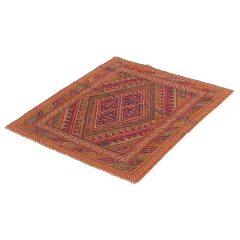 Tapis carré en laine noué à la main de conception unique 3 pi 8 po x 3 pi 11 po Jkobi New Age