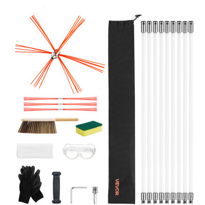 Chimney Sweep Kit, 30 ft Maximum Extendable Length Chimney Sweep, Chimneys Cleaning Kit with Bristle Replacements & Goggles, 90° Bendable Fireplace Cleaning Tool, for Square, Rectangle Chimneys