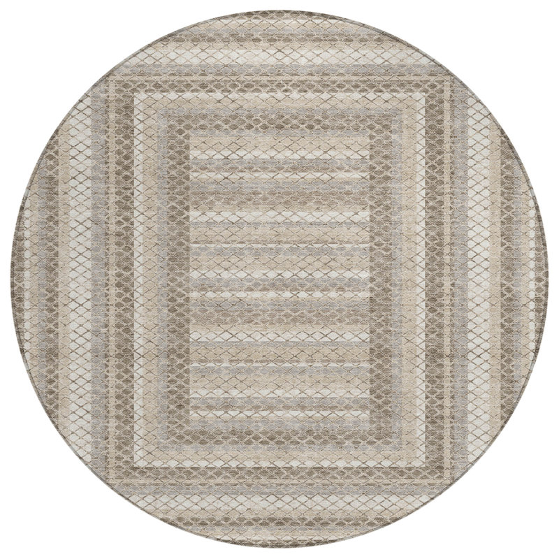 Tapis taupe Xhevrie intérieur / extérieur lavable à la machine, Rond 8 pi