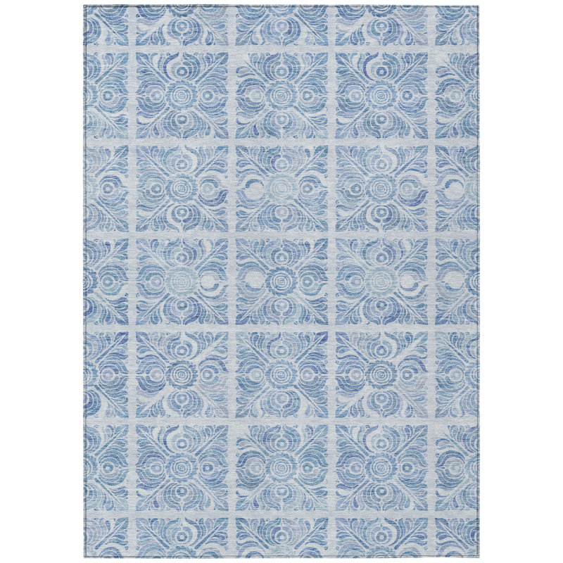 Tapis intérieur lavable 10 pi x 14 pi bleu ciel et bleu denim