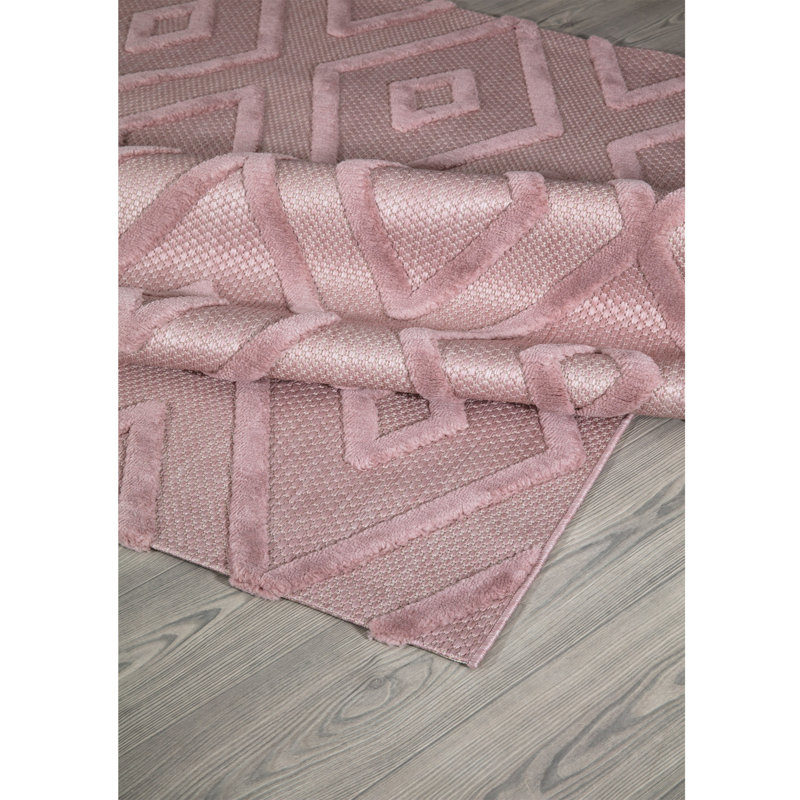 Tapis géométrique rose en polyester tissé à la machine, Rectangle 5 pi 3 po x 7 pi 7 po