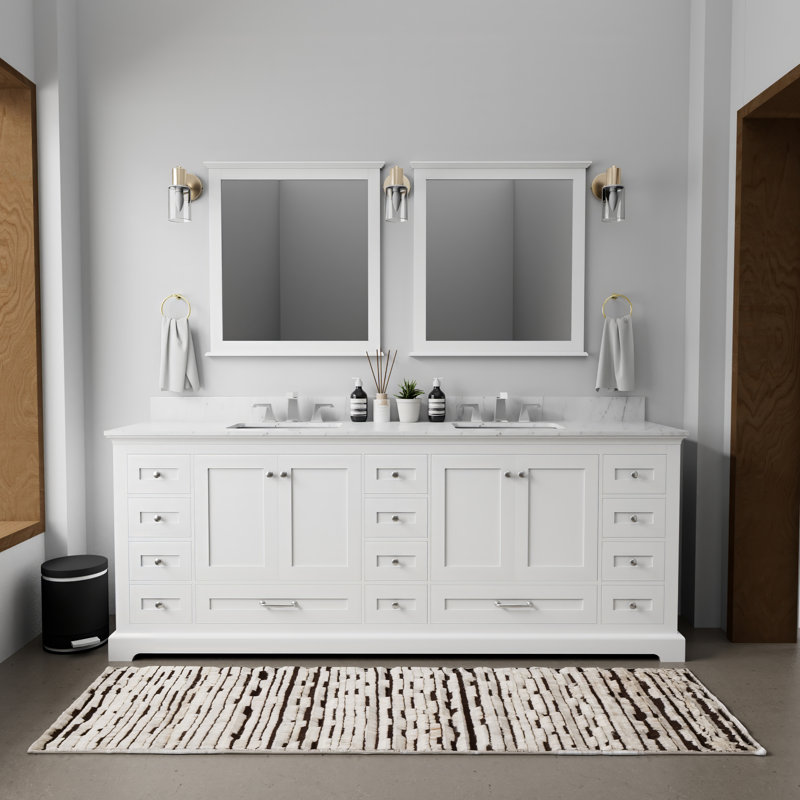 Dukes 84 in. W x 22 in. D Double Bath Vanity, White, White Carrara Marble
