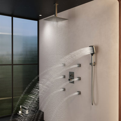 Système de douche thermostatique de pluie à 3 fonctions avec 6 jets de corps Revitalize