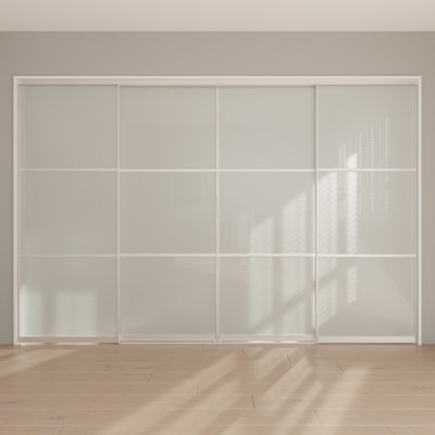 80"  4-Panel Aluminium Frame Frosted Glass Closet Sliding Doors, Room Divider with Hardware Kit