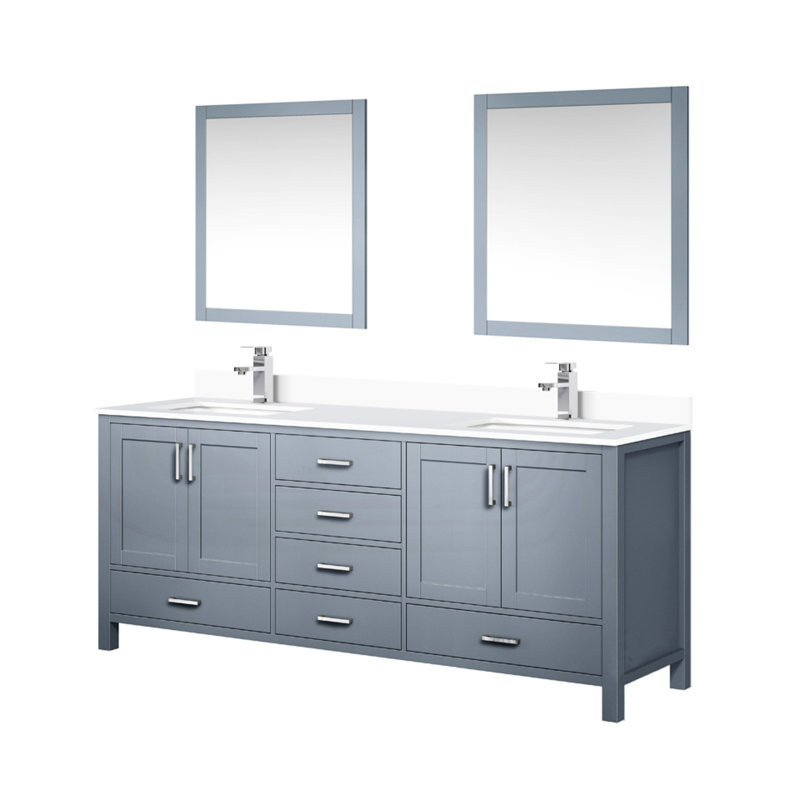 80 po L x P 22 po. Meuble-lavabo gris foncé, comptoir en quartz blanc, robinet, 30 miroirs - longue durée et teinture - comptoir de bain et taches