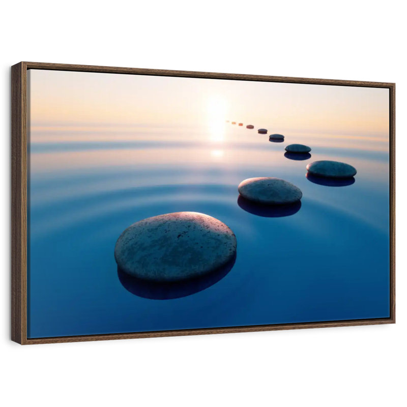 Marches en pierre zen, 25 po x 17 po, Cadre flottant noyer