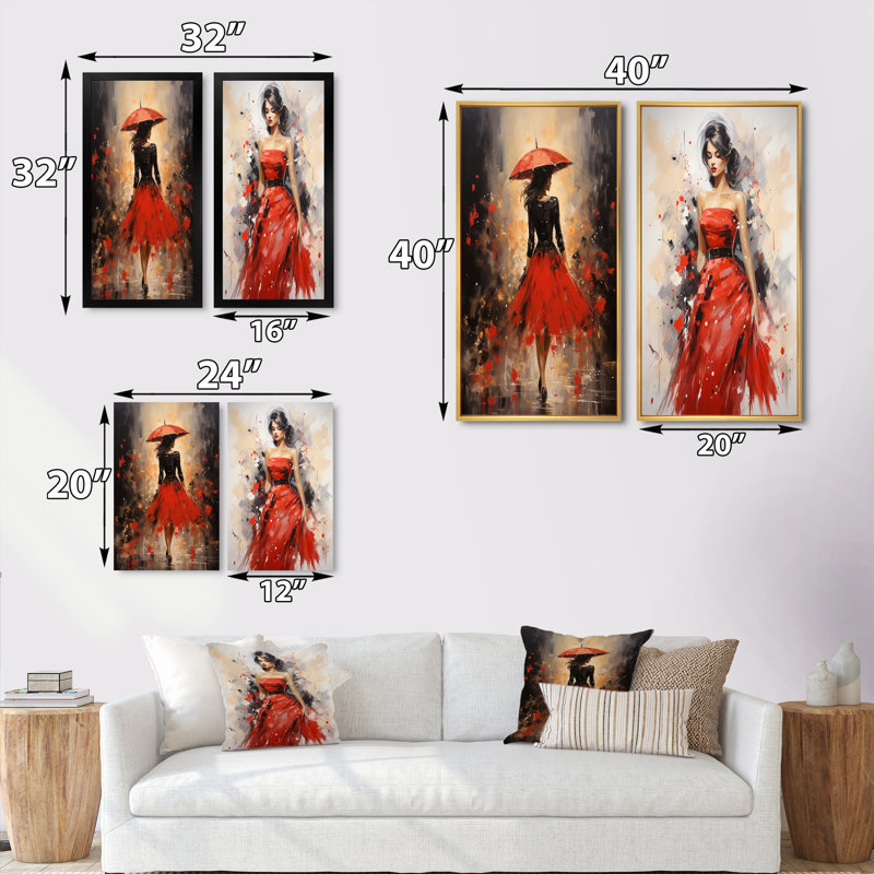 «Red Timeless Glamour Pointillism» «Red Timeless Glamour Pointillism» 2 - pièces sur, Cadre blanc, H 20 po x l 24 po