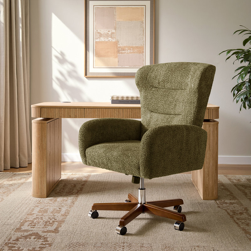 Caden Modern Chenille Simple Assembly Wingback Executive Chair with Adjustable Height and Curved Armrests, Moss